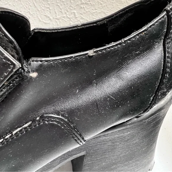 Vintage l.e.i. Black Faux Leather Chunky Block Heel Platform Shoes - Picture 11 of 12